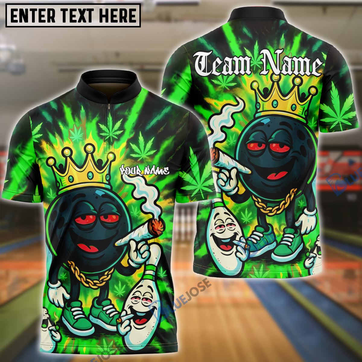 BlueJose Bowling And Pins 420 King Smoking Ball Customized Name, Team Name 3D Shirt (4 Colors)