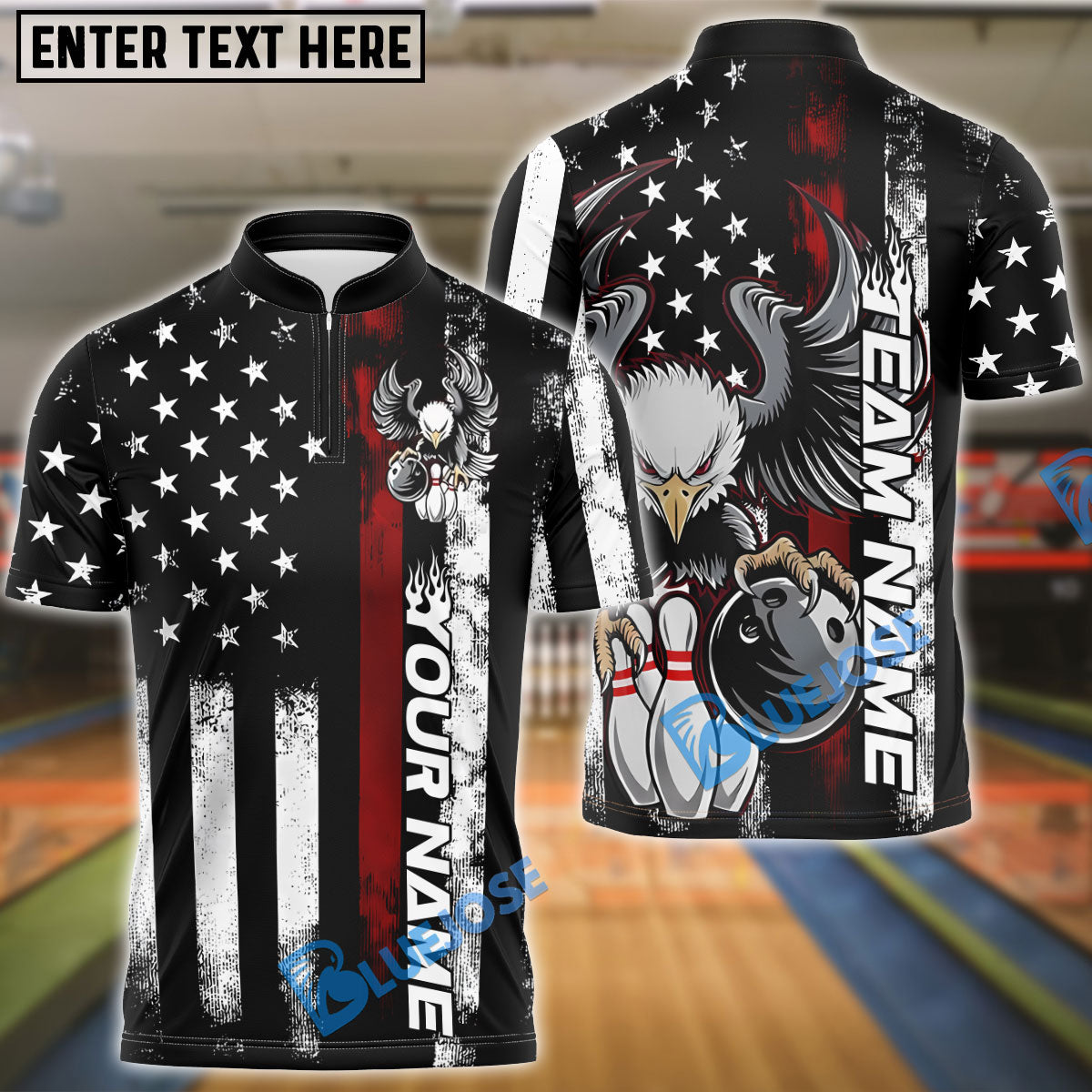 BlueJose Bowling And Pins Retro Eagle US Flag Customized Name And Team Name 3D Shirt (4 Colors)
