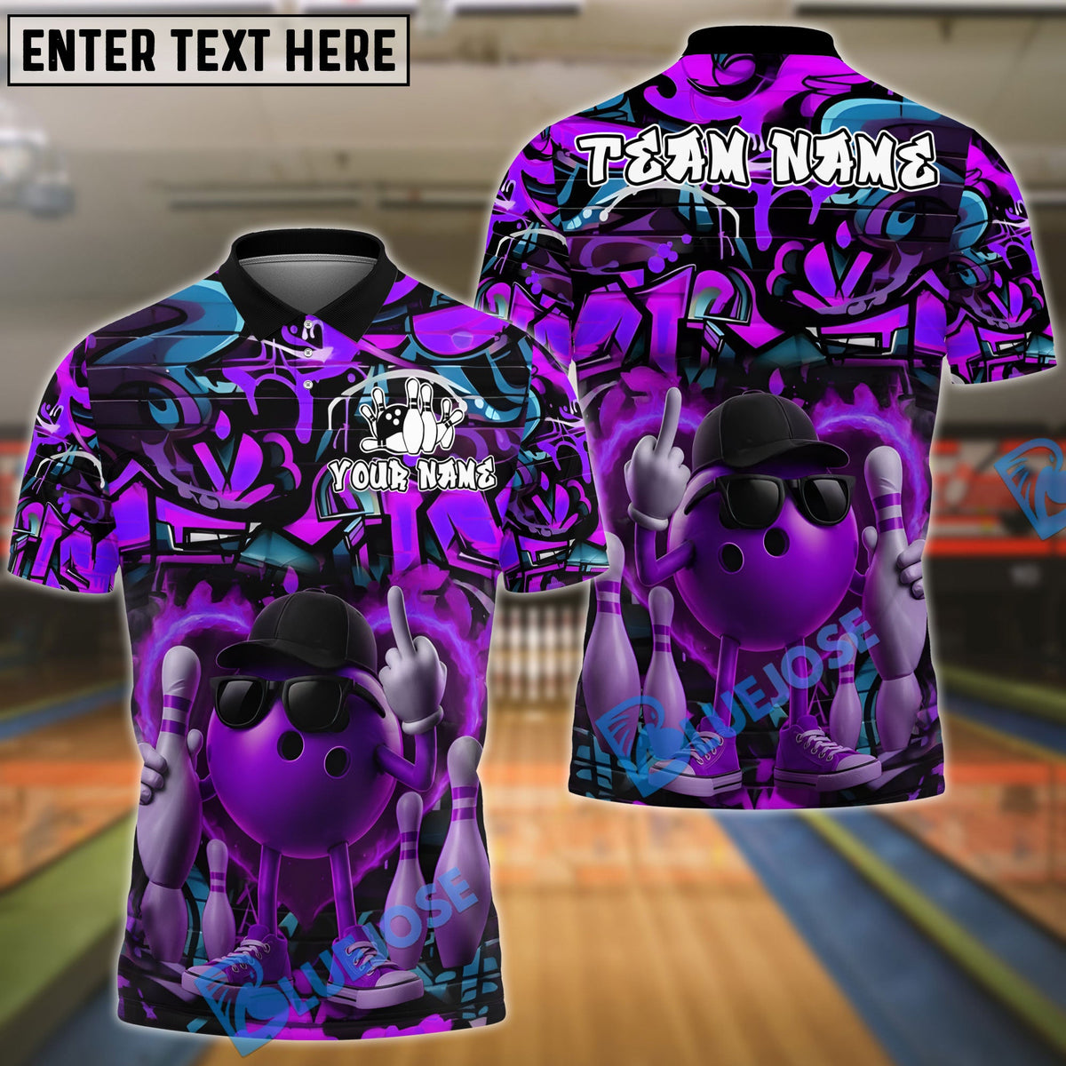 BlueJose Street Bowling Attitude Graffiti Pattern Customized Name, Team Name 3D Shirt (4 Colors)