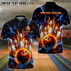 BlueJose Bowling & Pins Thunder Flaming Bowl Customized Name, Team Name 3D Shirt (4 Colors)