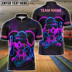 BlueJose Bowling Ball & Pins Neon Funny Customized Name, Team Name 3D Shirt (4 Colors)
