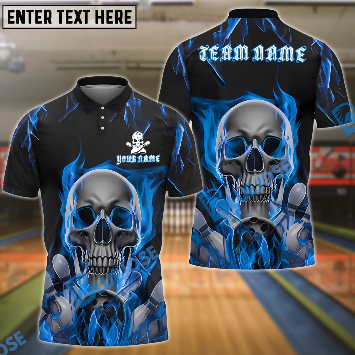 BlueJose Bowling And Pins Flaming Skull Personalized Name, Team Name 3D Shirt (4 Colors)