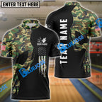 BlueJose Bowling And Pins Skull Army Flag Custom Multicolor Customized Name 3D Shirt (4 Colors)