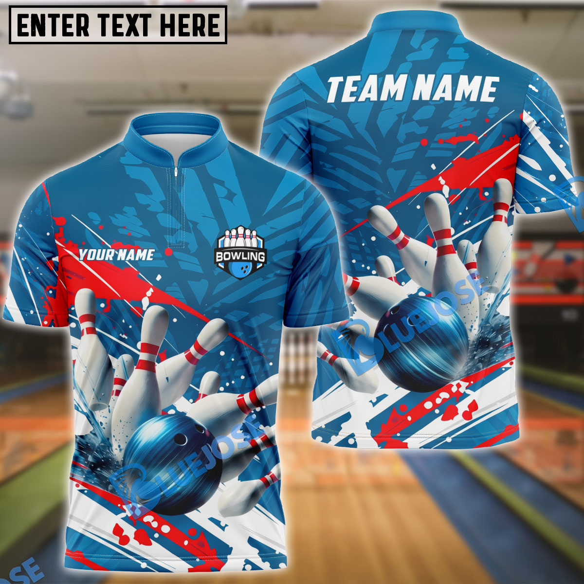 BlueJose Bowling And Pins Patriot Strike Customized Name 3D Shirt (4 Colors)