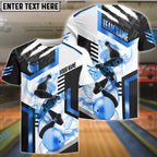 BlueJose Bowling And Pins Premium Royal Color Customized Name 3D Shirt (4 Colors)
