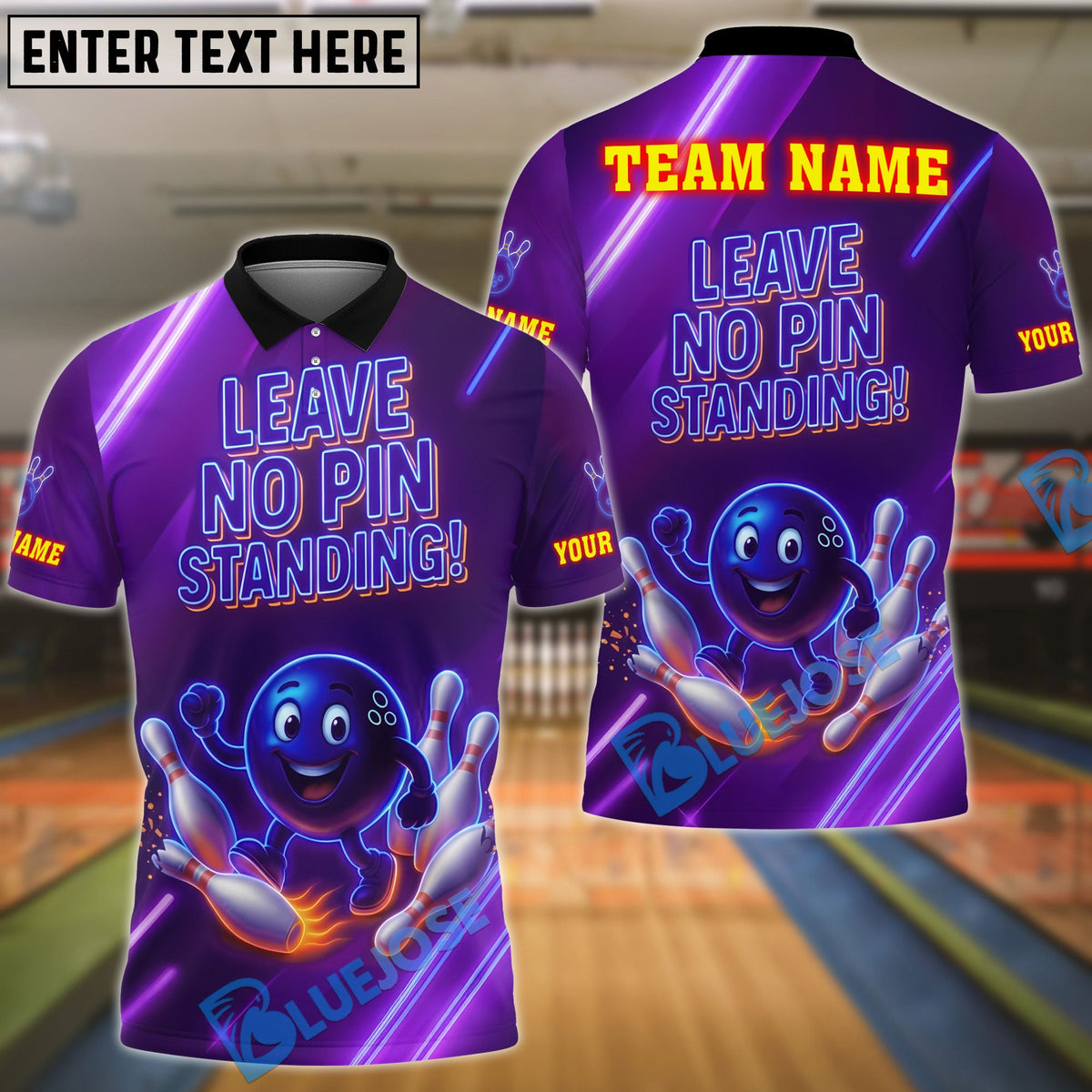 BlueJose Bowling Neon Leave No Pin Standing Customized Name, Team Name 3D Shirt (4 Colors)