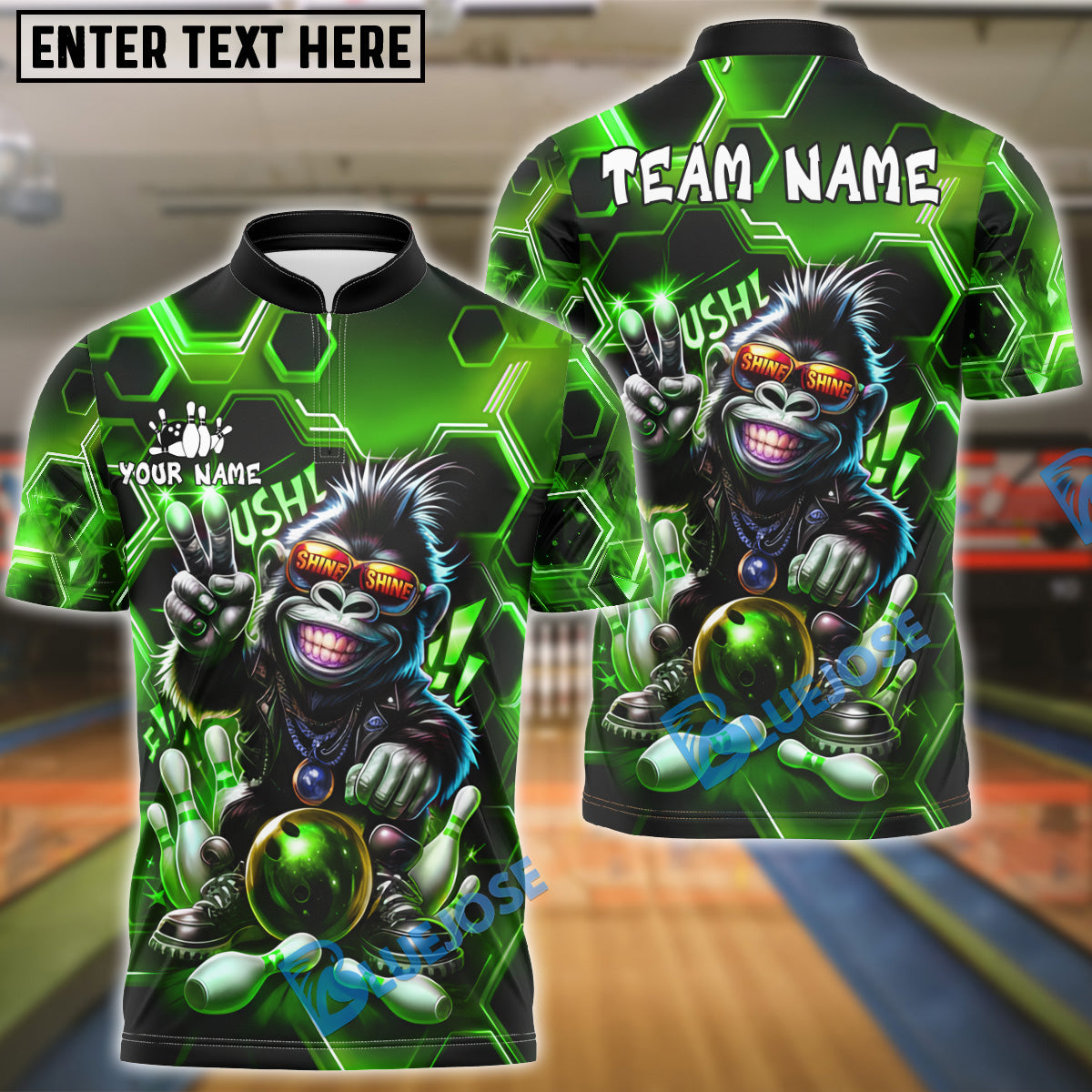 BlueJose Bowling Hiphop Gorilla Design Customized Name, Team Name 3D Shirt (4 Colors)