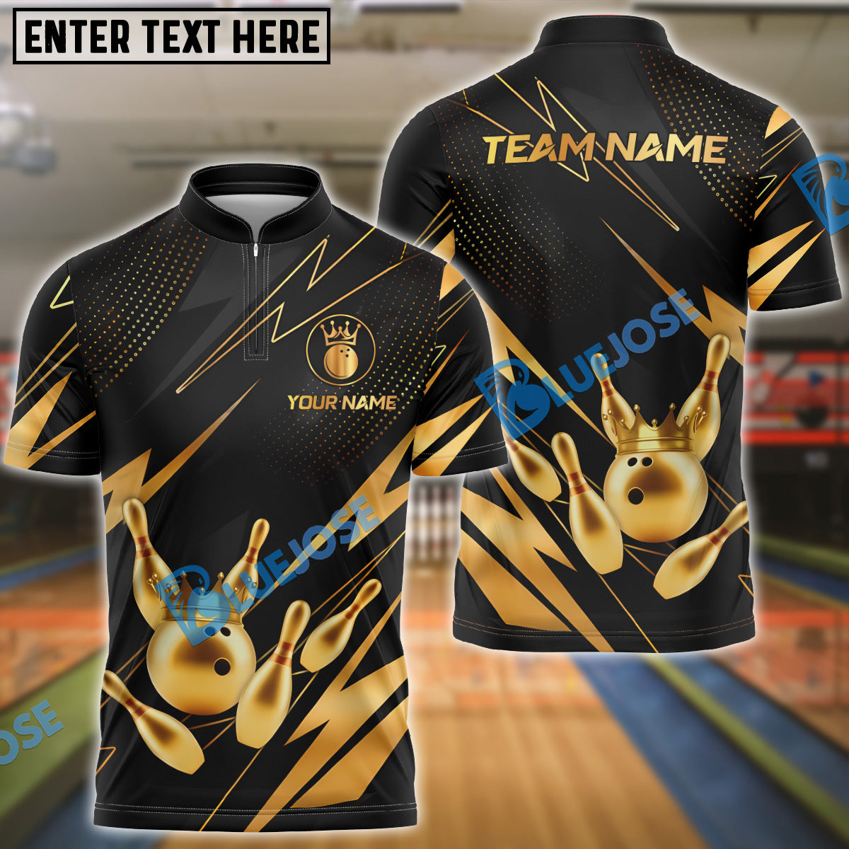 BlueJose Bowling And Pins Premium Crown Version 2 Customized Name 3D Shirt ( 6 Colors)