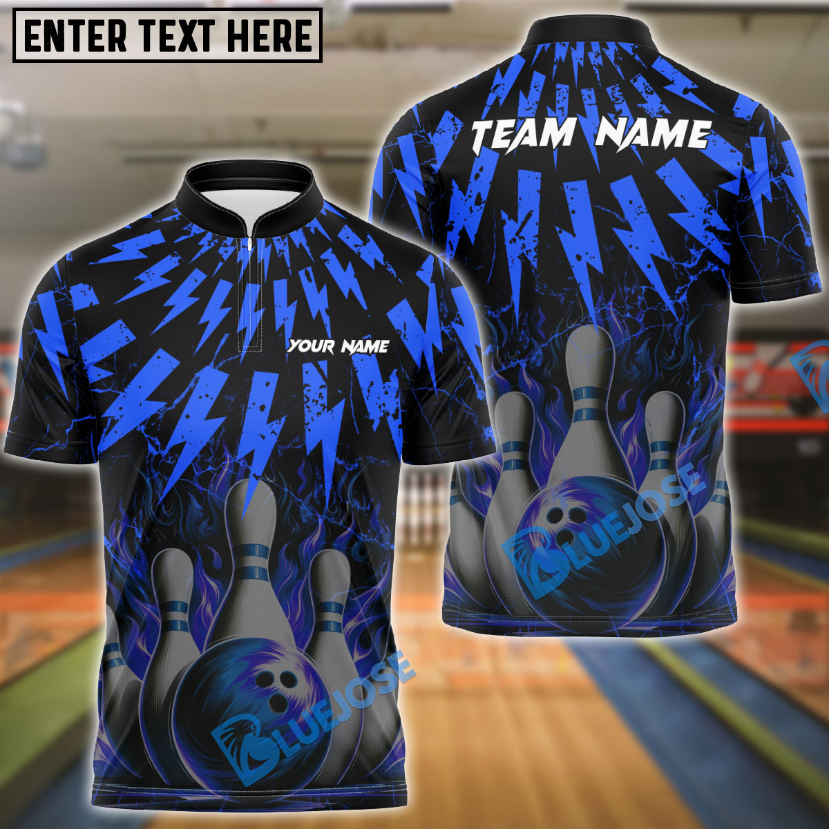BlueJose Bowling And Pins Thunder Rain Flame Customized Name 3D Shirt ( 6 Colors)