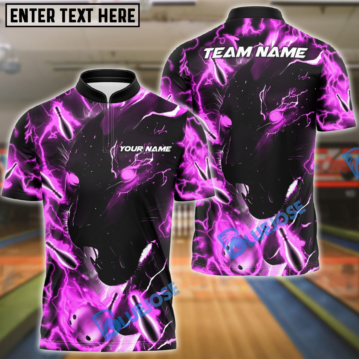 BlueJose Bowling And Pins Black Lightning Panther Multicolor Customized Name 3D Shirt (4 Colors)