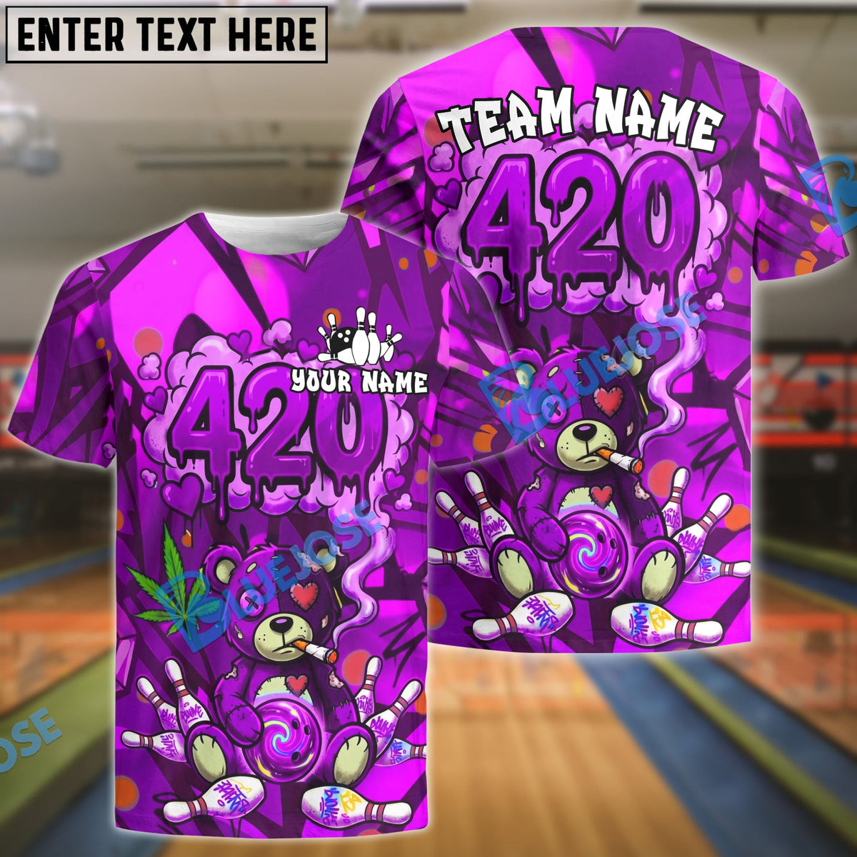 BlueJose Bowling 420 Bear Geometric Customized Name, Team Name 3D Shirt (4 Colors)