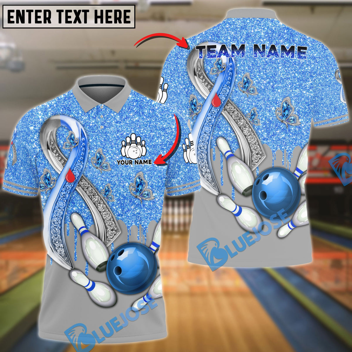 BlueJose Bowling And Pins Awareness Edition Customized Name 3D Shirt (4 Colors)