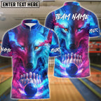 BlueJose Bowling & Pins Neon Wolf Cosmic Galaxy Bowling Art Customized Name, Team Name 3D Shirt (4 Colors)