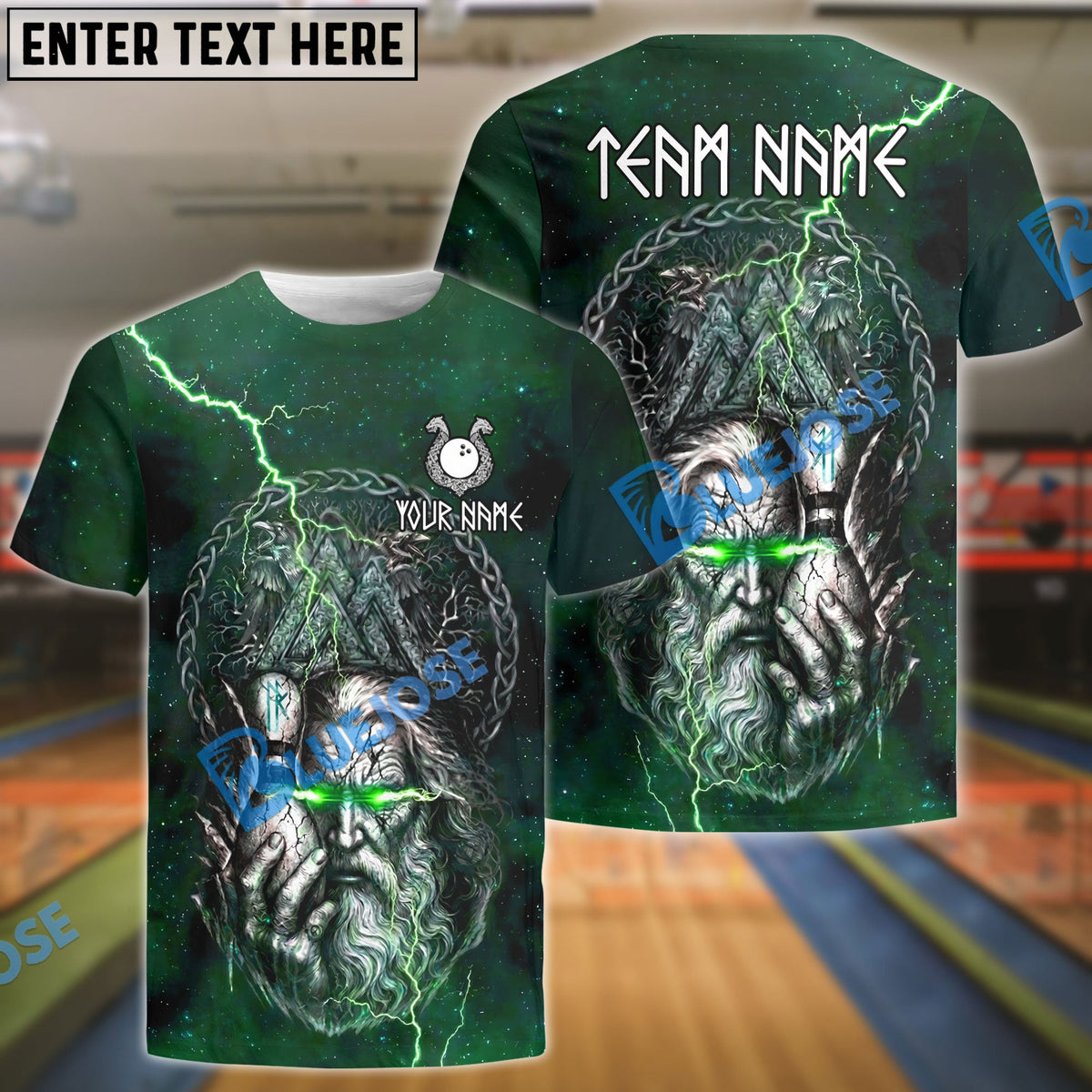 BlueJose Bowling Odin Rune Lightning Graphic Customized Name, Team Name 3D Shirt (4 Colors)