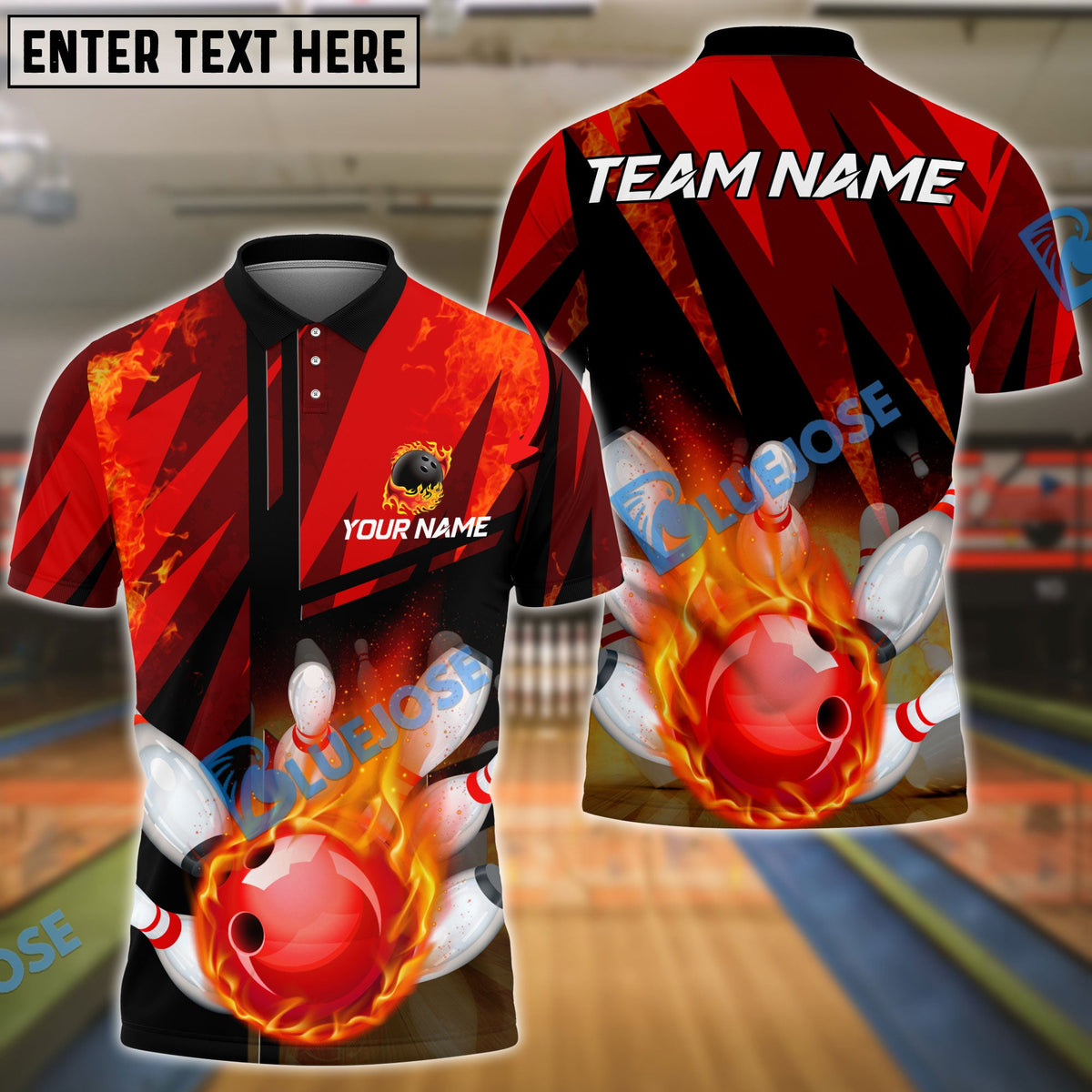 BlueJose Bowling And Pins Fire QN Customized Name 3D Shirt (6 Colors)