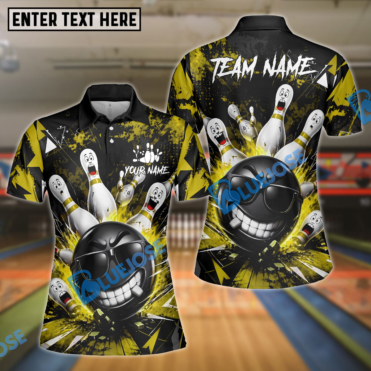 BlueJose Bowling And Pins Cool Gangster Strike Customized Name, Team Name 3D Shirt (6 Colors)