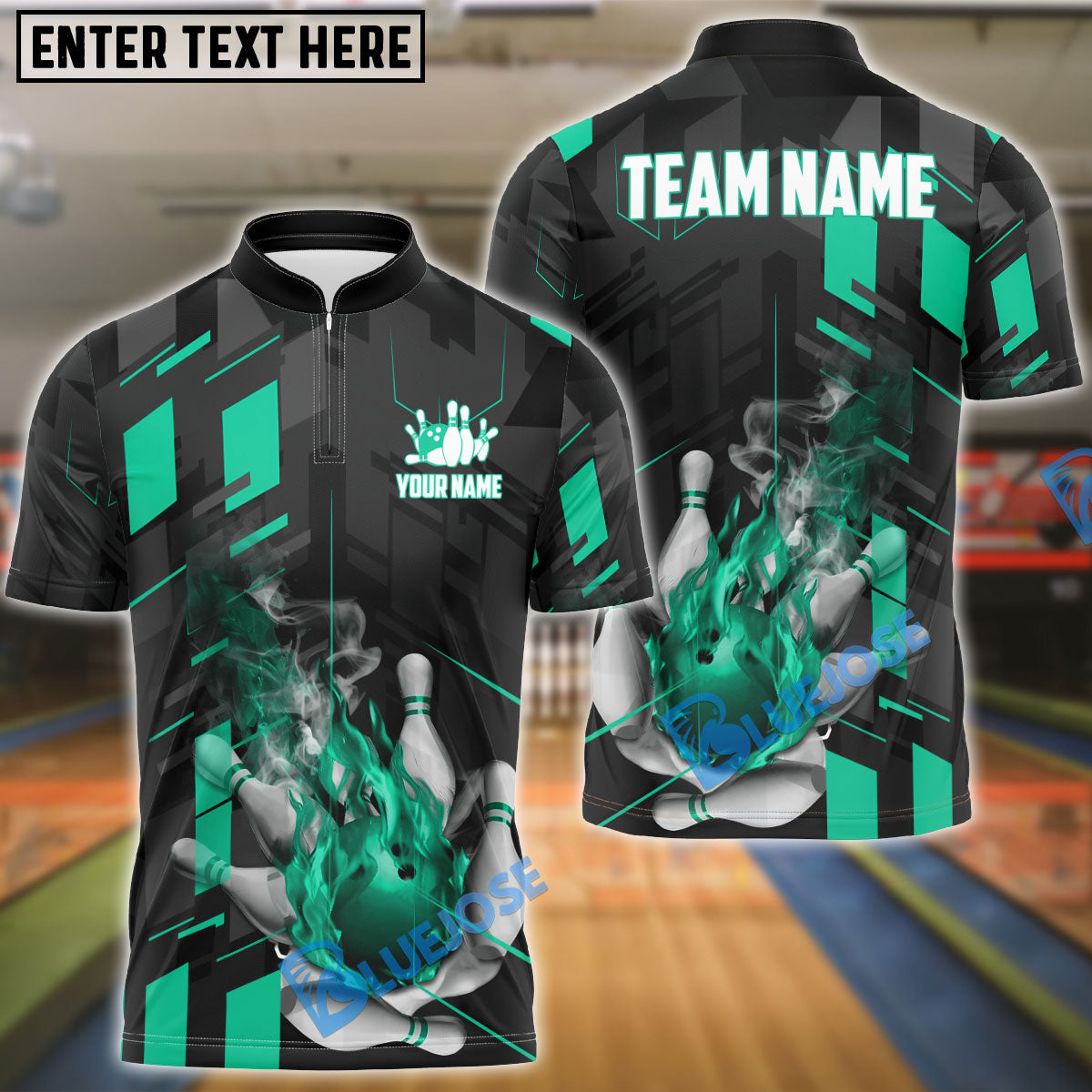 BlueJose Bowling And Pins Flame Smoke Customized Name 3D Shirt (6 Colors)