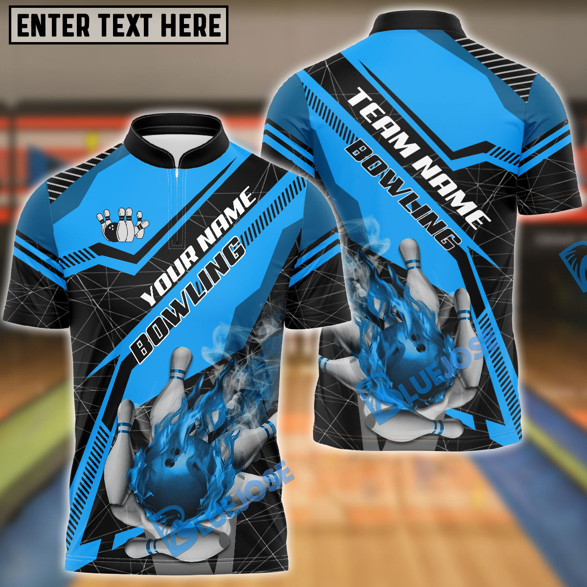 BlueJose Bowling And Pins Flame Smoke Premium Customized Name 3D Shirt (4 Colors)
