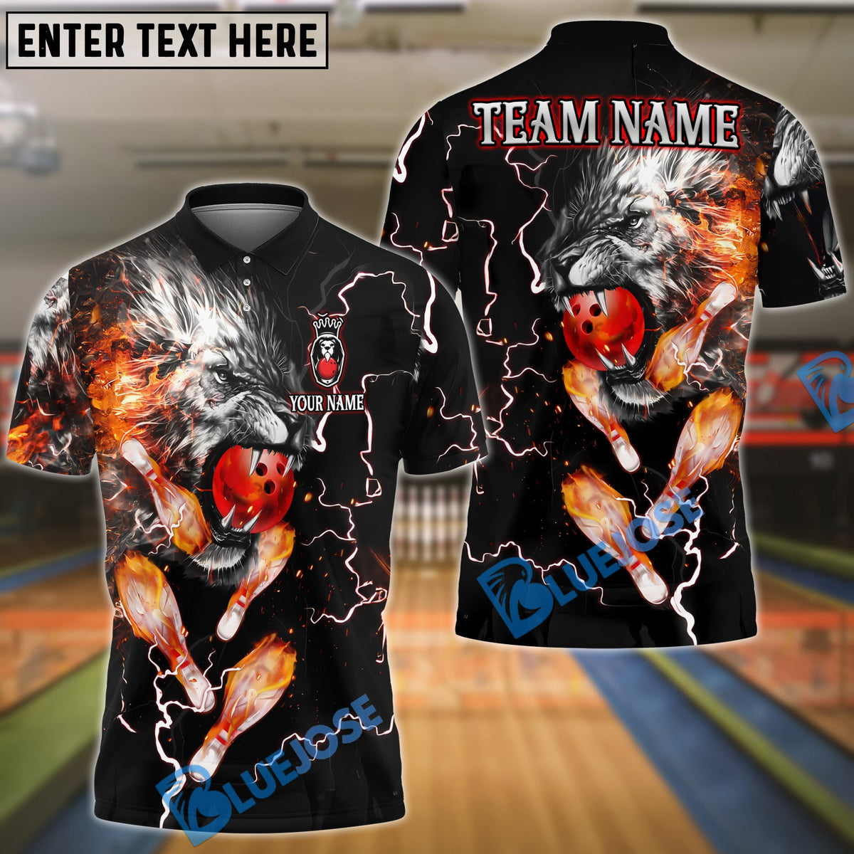 BlueJose Bowling Lion Thunder Lightning Personalized Name, Team Name 3D Shirt (4 Colors)