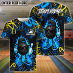 BlueJose Bowling And Pins Graffiti Cool Ball Fire Customized Name, Team Name 3D Shirt (4 Colors)