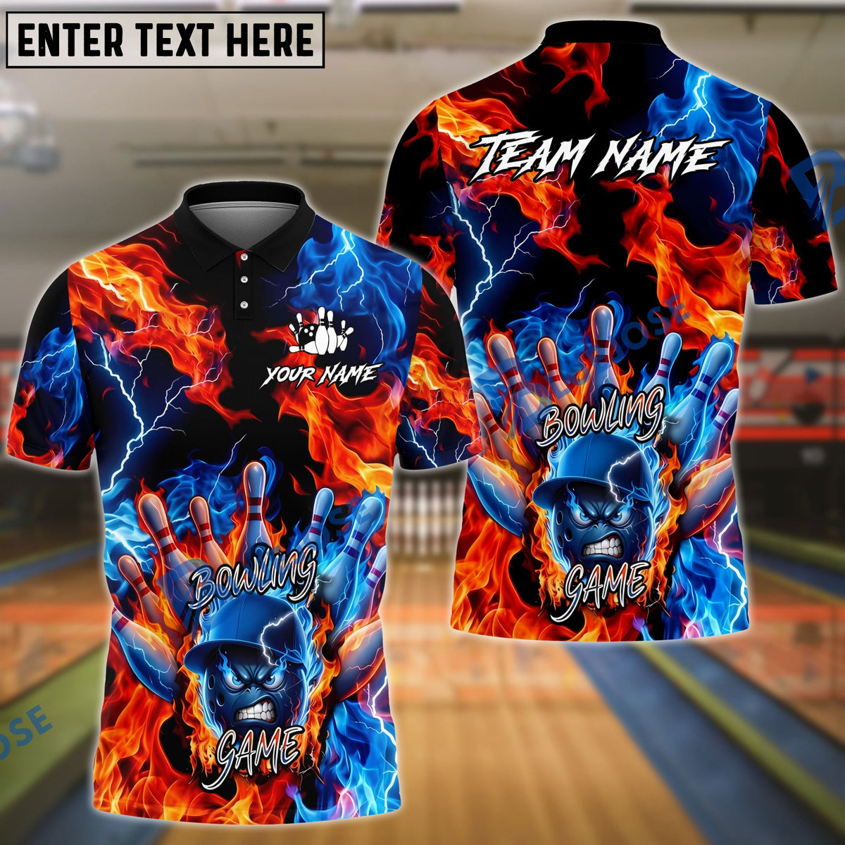 BlueJose Bowling Fire Ice Lightning Personalized Name, Team Name 3D Shirt