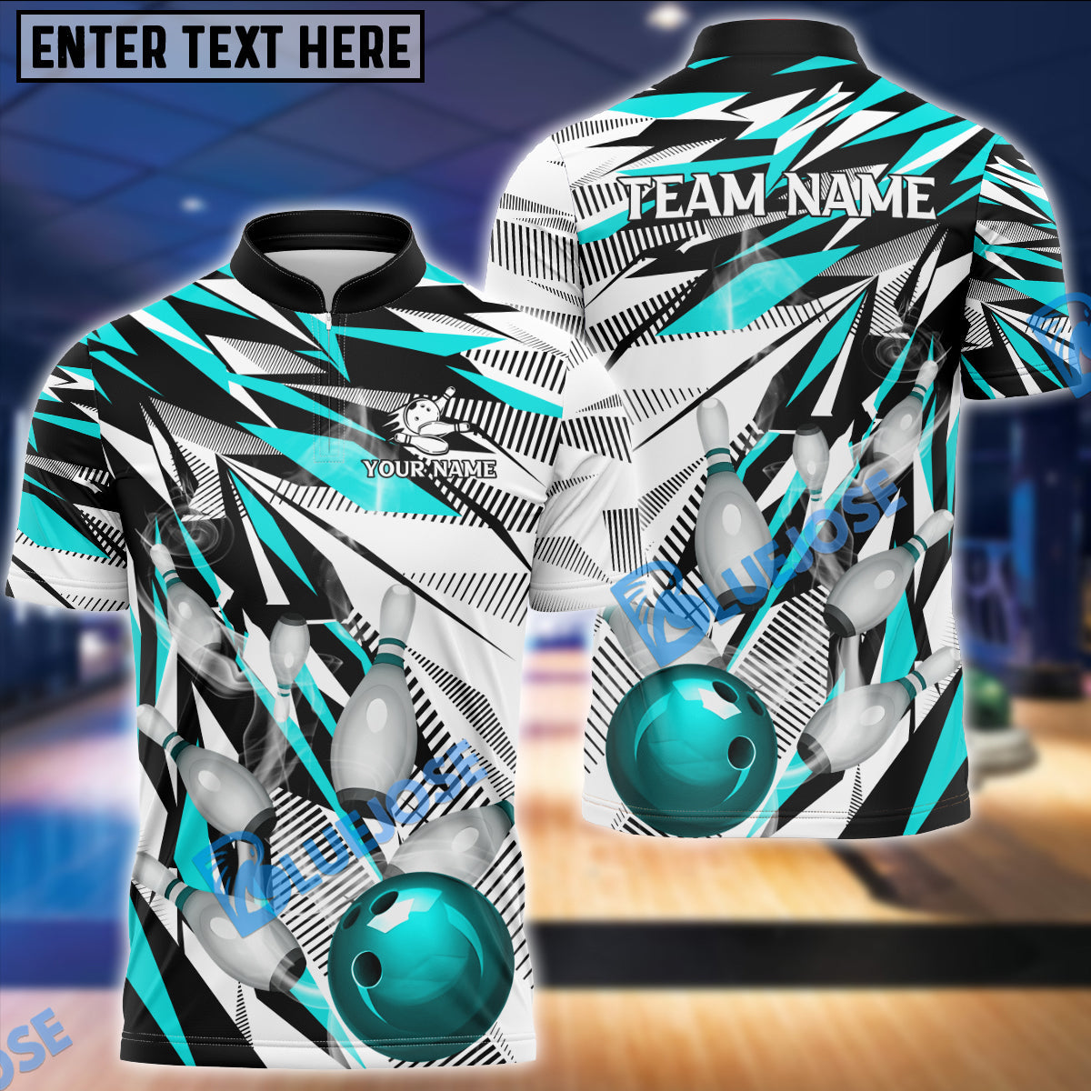 BlueJose Bowling And Pins Diamonds Dart Personalized Name, Team Name Unisex Shirt