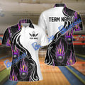 BlueJose Purple Flame Bowling Ball Pattern Premium Customized Name 3D Shirt For Women
