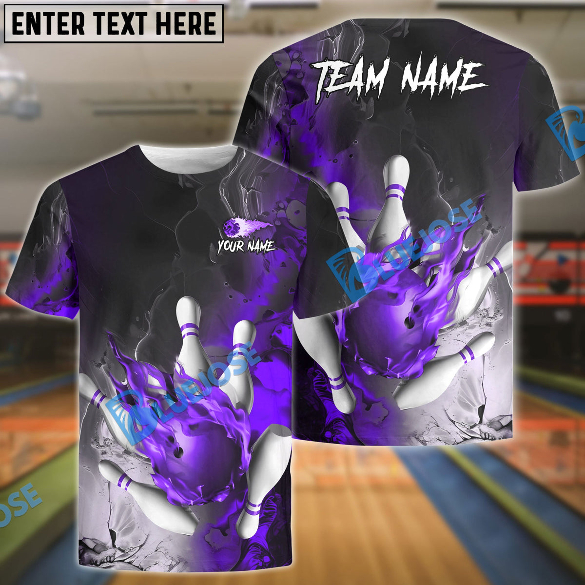 BlueJose Bowling And Pins Fire Lava Smoke Multicolor Customized Name 3D Shirt (4 Colors)