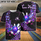 BlueJose Bowling And Pins Butterfly Flow Customized Name, Team Name 3D Shirt (4 Colors)