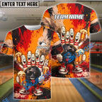BlueJose Bowling And Pins Bad Attitude Cartoon Beer Party Gang Customized Name, Team Name 3D Shirt (4 Colors)