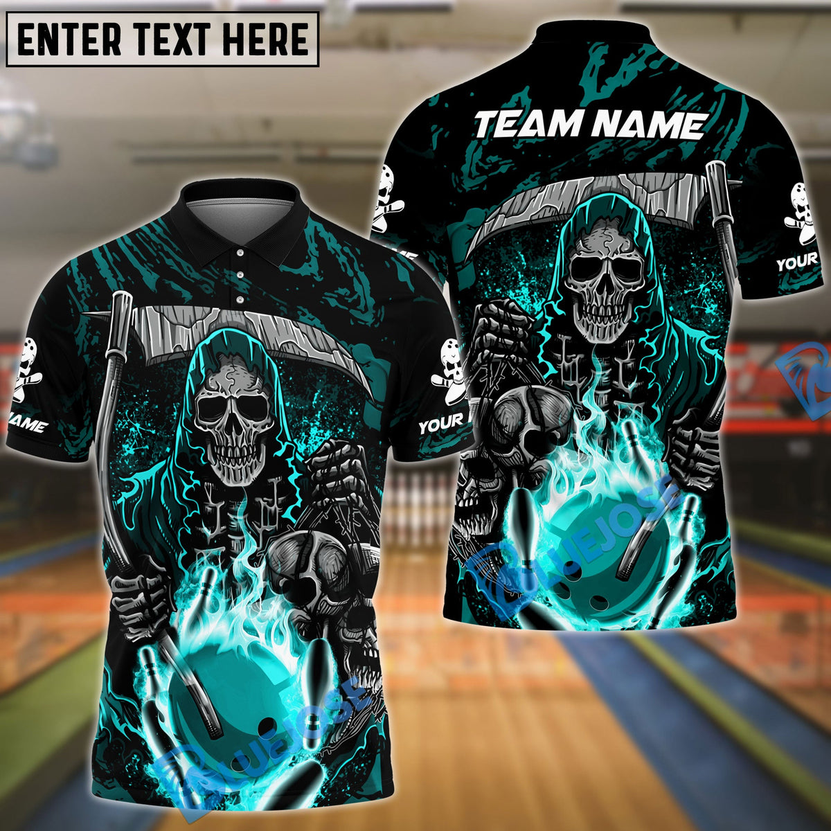 BlueJose Bowling And Pins Reaper Flame Customized Name 3D Shirt (4 Colors)