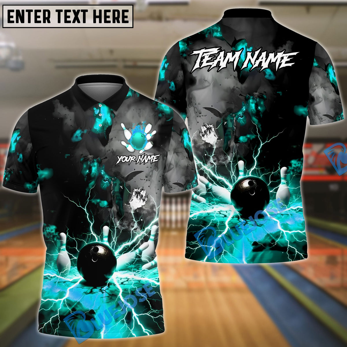 BlueJose Bowling And Pins Volcano Lava Explosion Lightning Customized Name, Team Name 3D Shirt (4 Colors)