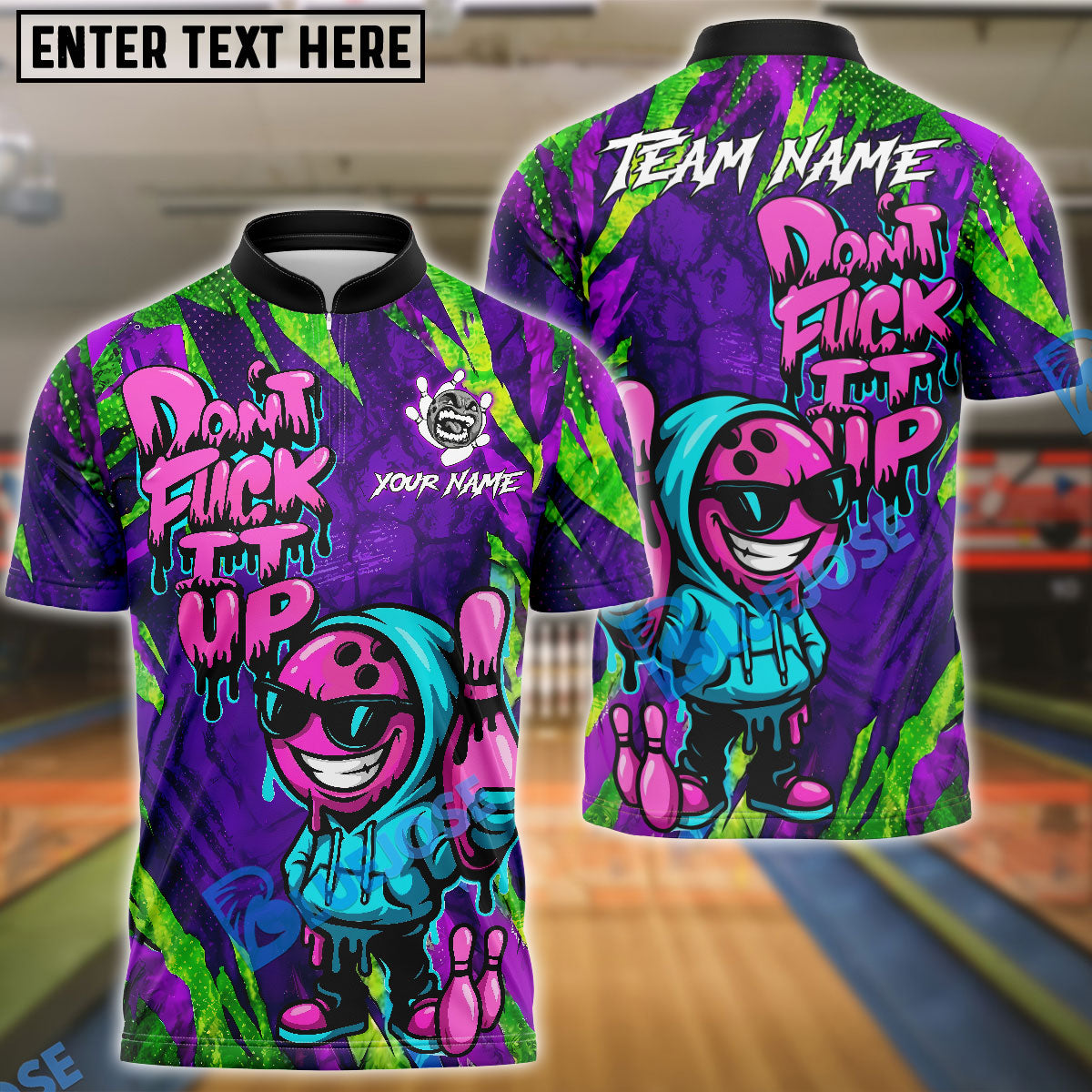 BlueJose Bowling And Pins Graffiti Hoodie Character Don't F*ck It Up Customized Name, Team Name 3D Shirt (4 Colors)