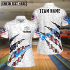 BlueJose Bowling And Pins USA Flags Ripped Claw Patriotic Design Customized Name, Team Name 3D Shirt