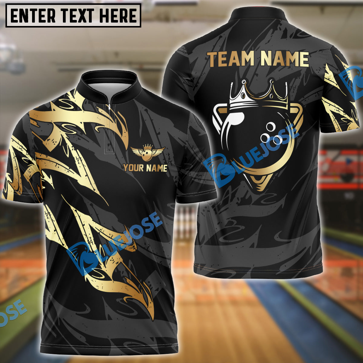 BlueJose Bowling Golden Crown Customized Name 3D Shirt (4 Colors)