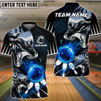 BlueJose Bowling And Pins Alpha Flame Wolf Customized Name 3D Shirt (4 Colors)