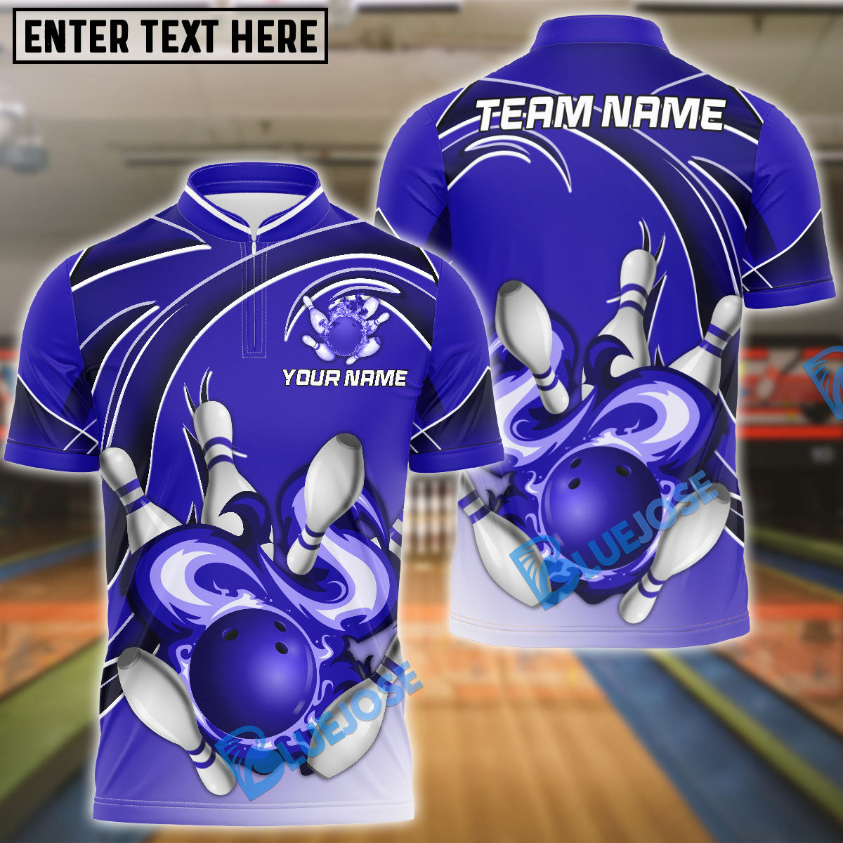 BlueJose Bowling And Pins Super Strong Throw Customized Name Shirt For Kids(4 Colors)