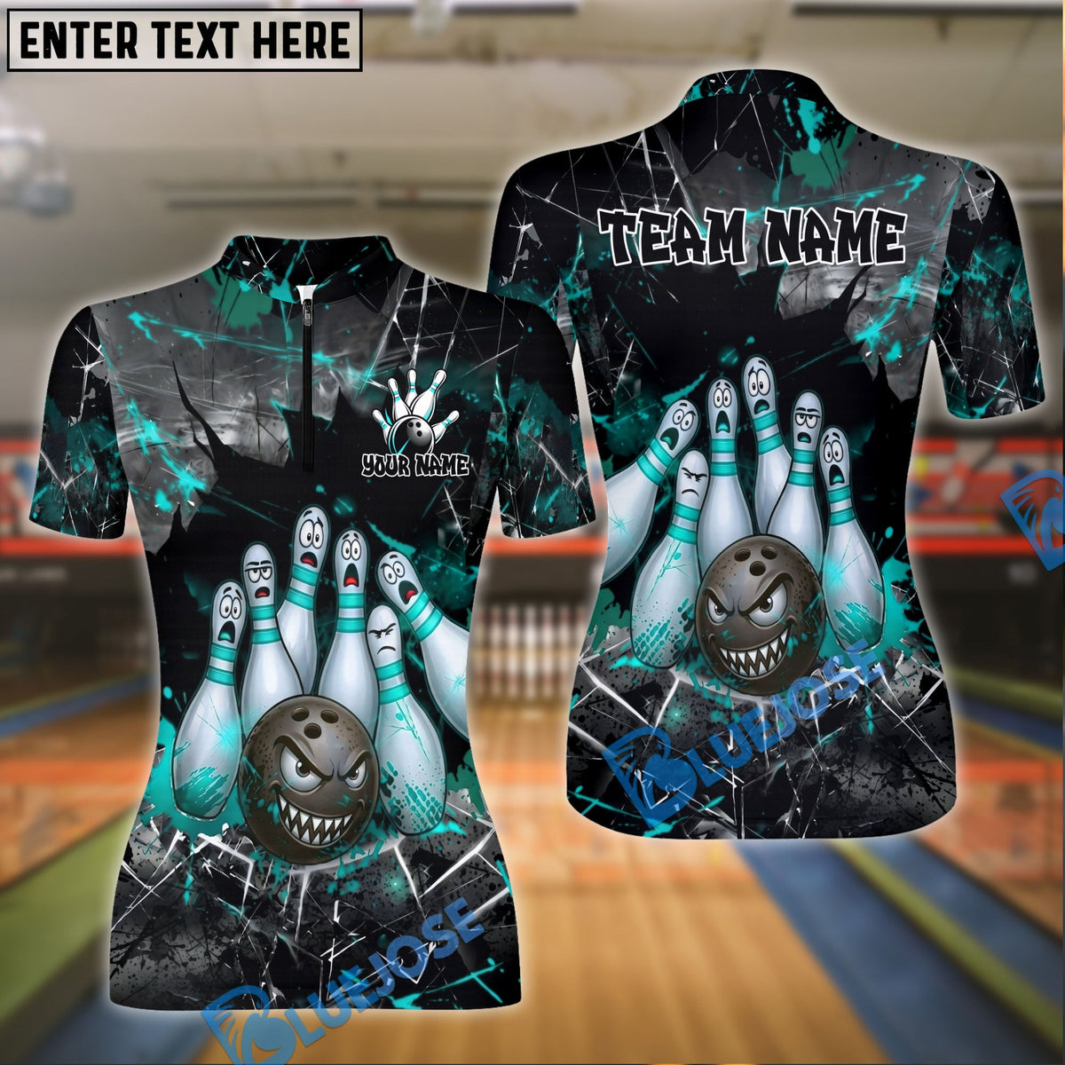 BlueJose Bowling And Pins Horror Strike Scary Pins Angry Ball Design Customized Name, Team Name 3D Shirt (4 Colors)