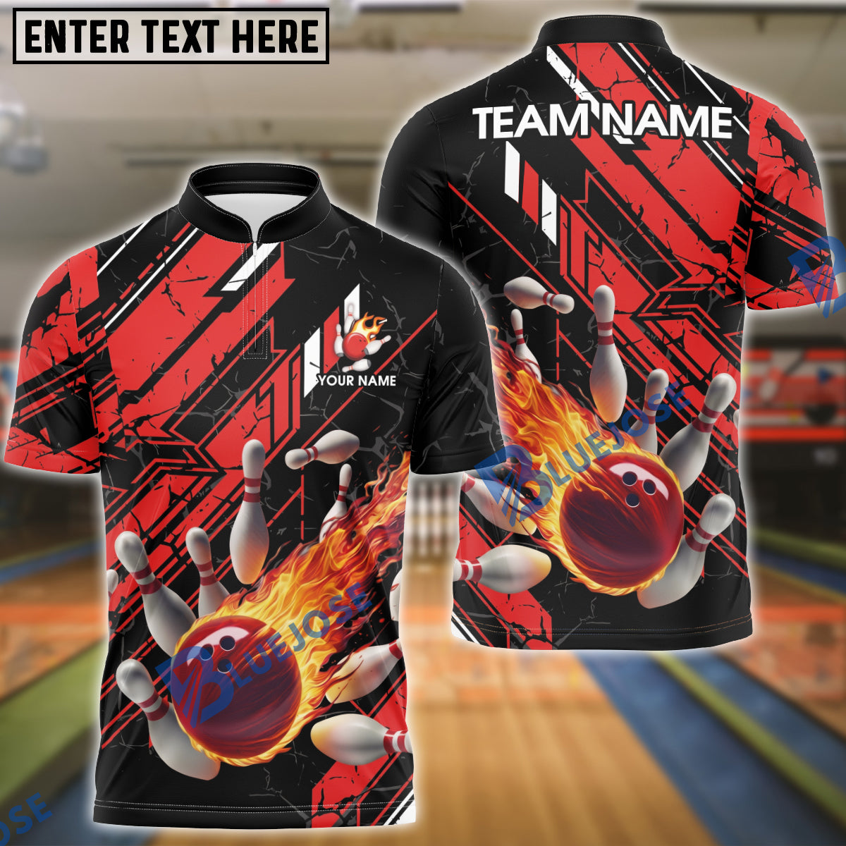 BlueJose Bowling And Pins Fireball Impact Customized Name 3D Shirt (4 Colors)
