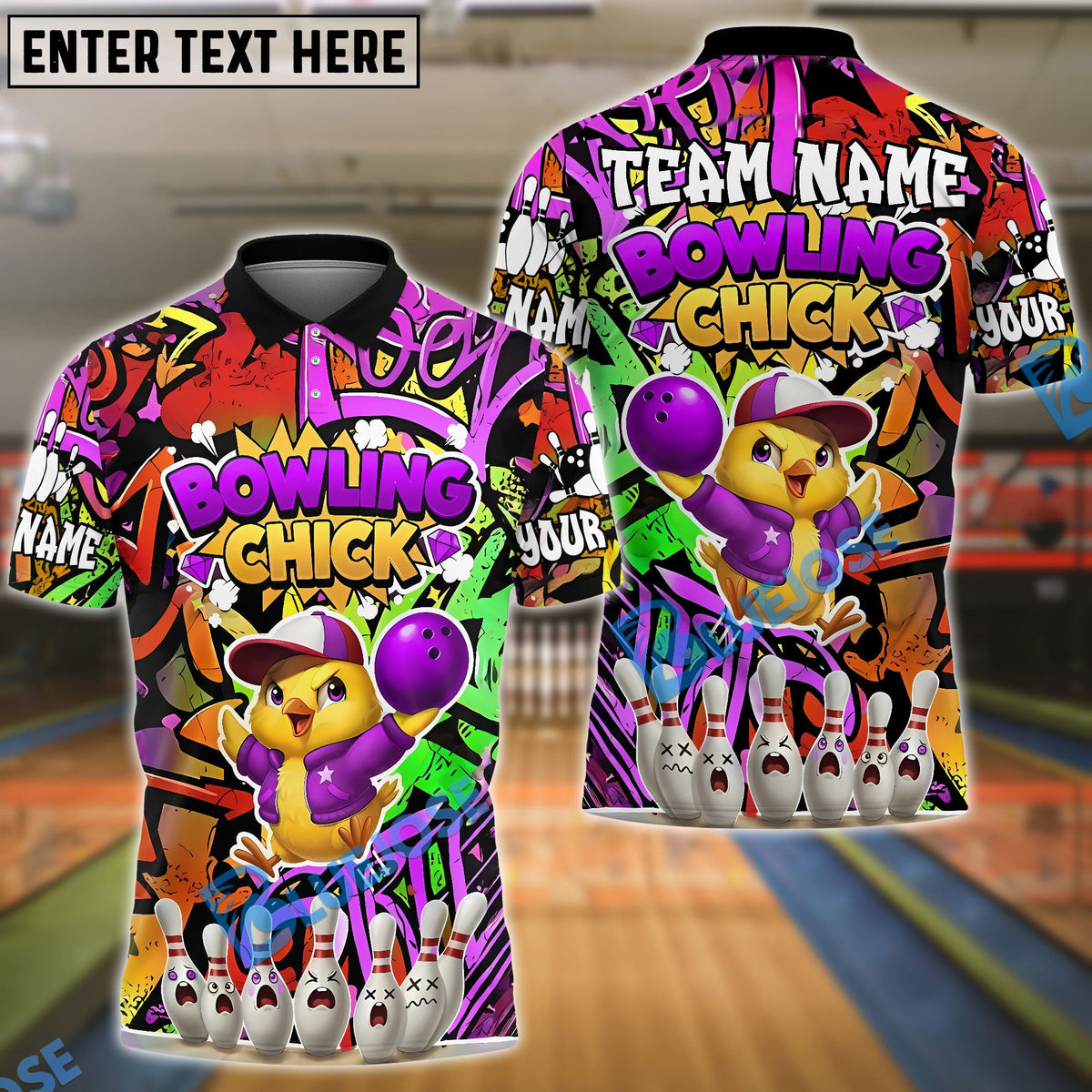 BlueJose Bowling Chick Street Art Customized Name, Team Name 3D Shirt (4 Colors)