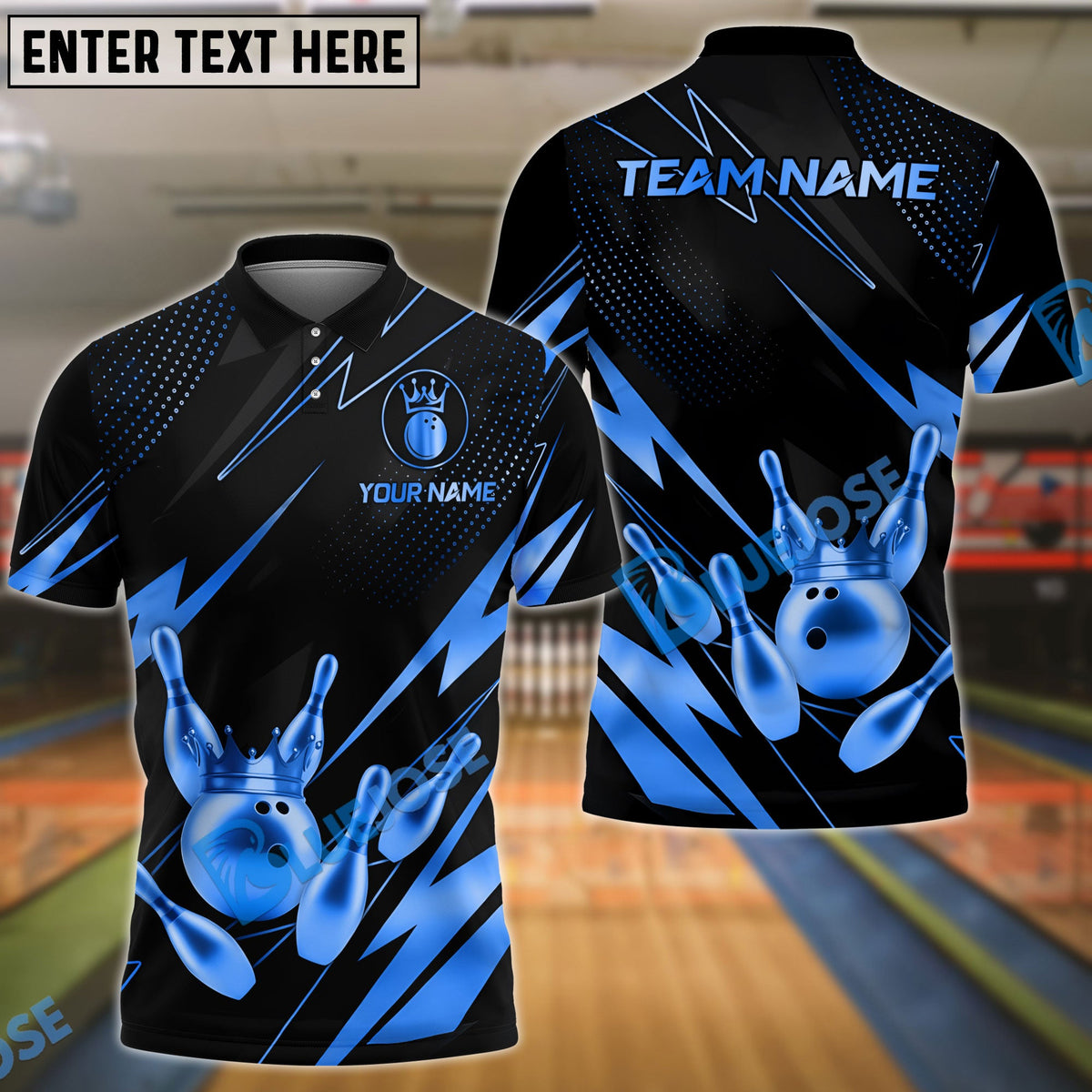 BlueJose Bowling And Pins Premium Crown Version 2 Customized Name 3D Shirt ( 6 Colors)