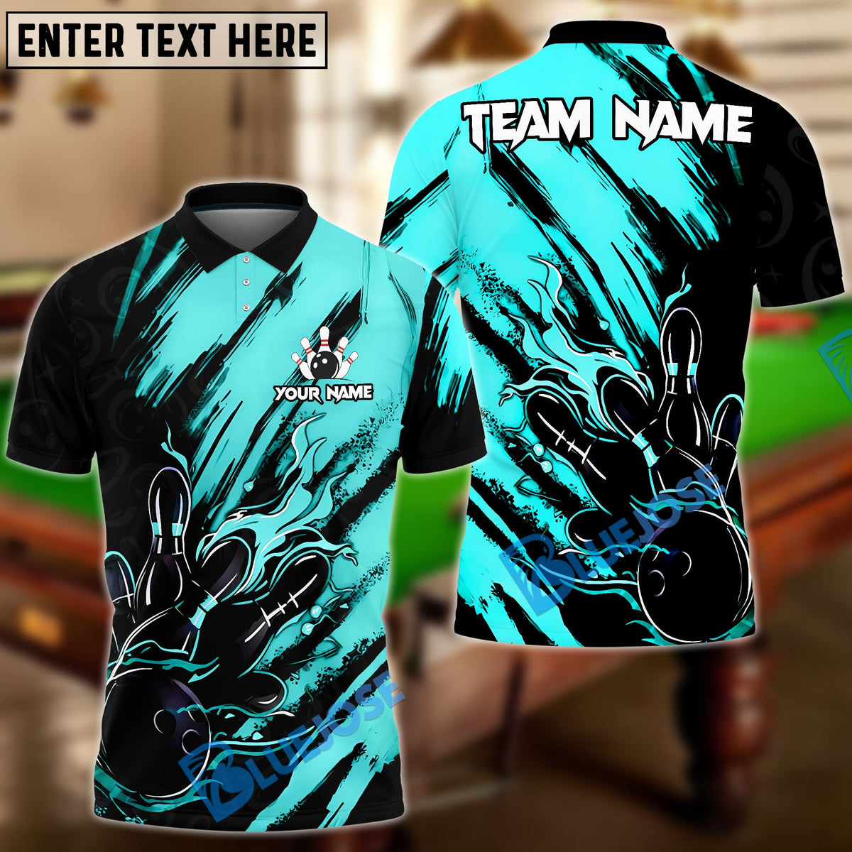 BlueJose Bowling And Pins Color Paint Customized Name, Team Name 3D Shirt (4 Colors)