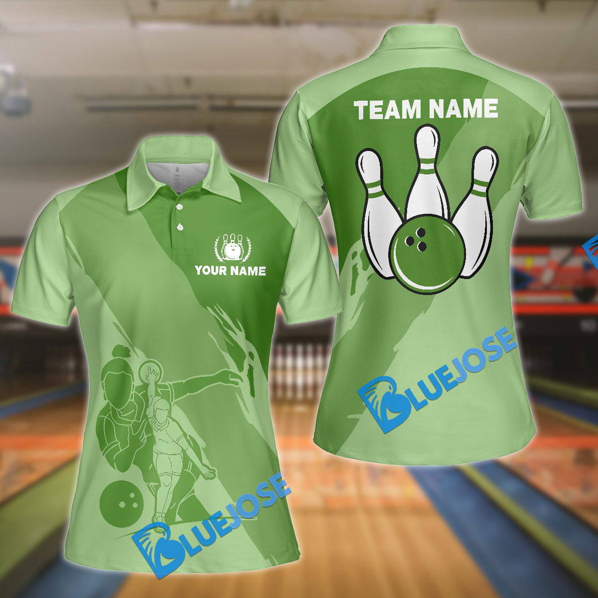 BlueJose Green Bowling Player Classic Customized Name 3D Shirt For Women