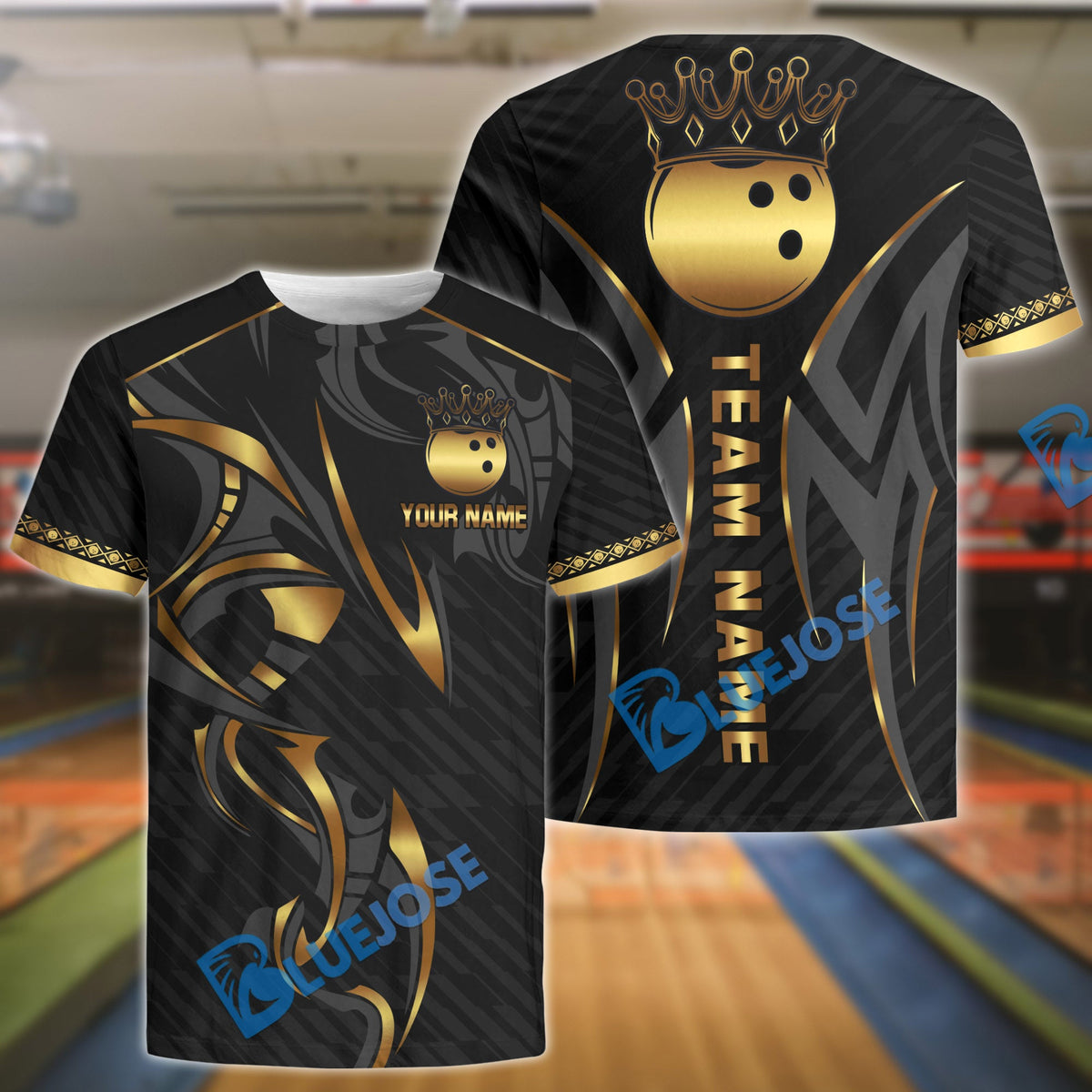 BlueJose Bowling And Pins Bling Crown Customized Name 3D Shirt (4 Colors)