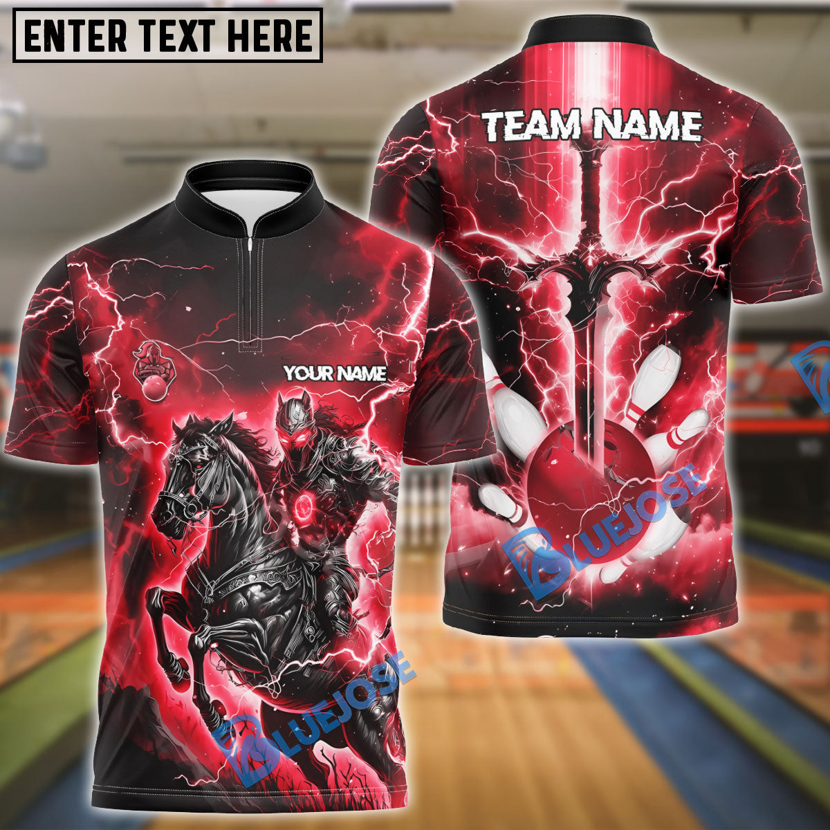 BlueJose Bowling And Pins Fantasy Knight Thunder Lightning Pattern Customized Name 3D Shirt (4 Colors)