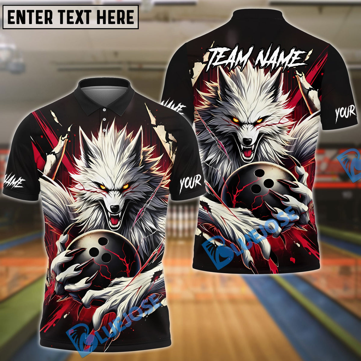 BlueJose Bowling And Pins Bloody Wolf Customized Name, Team Name 3D Shirt (4 Colors)