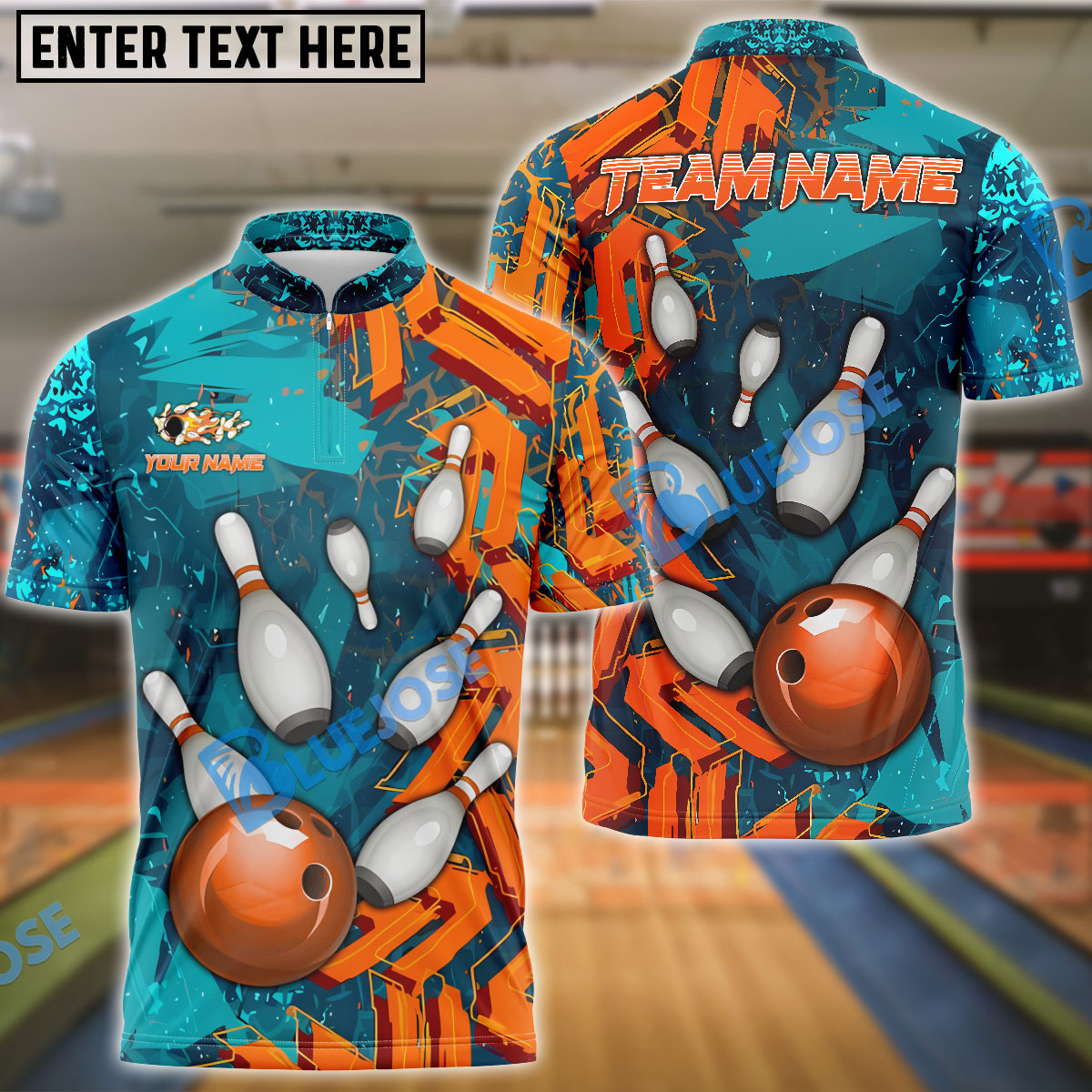 BlueJose Bowling And Pins Falling Road Abstract Grunge Customized Name 3D Shirt (4 Colors)