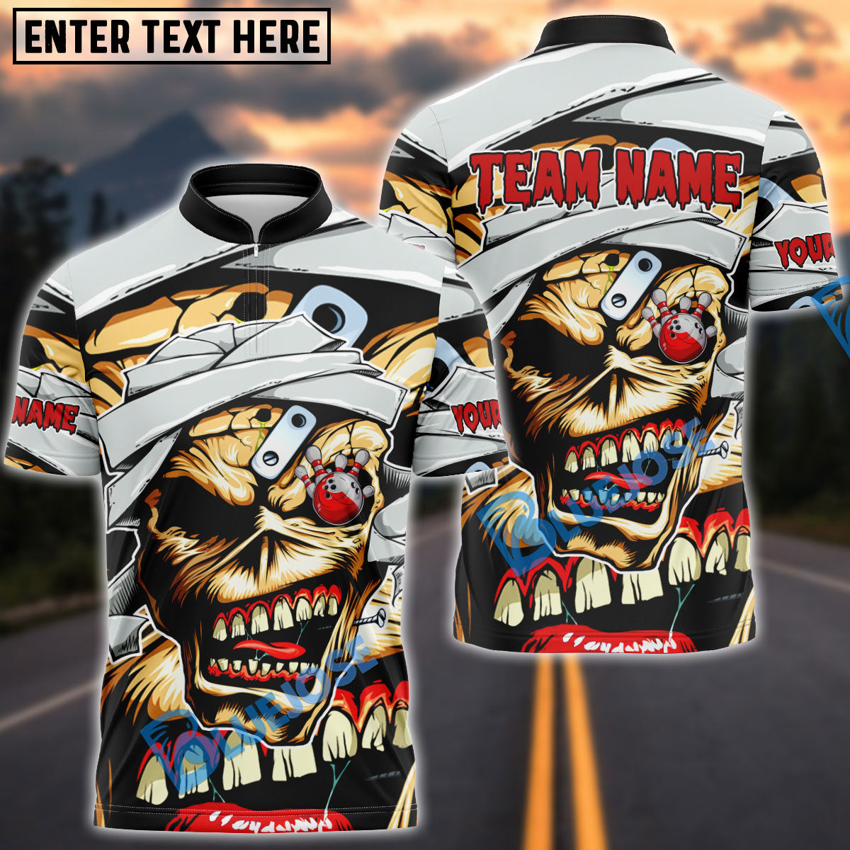 BlueJose Bowling Zombie Mad Skull Personalized Name, Team Name 3D Shirt