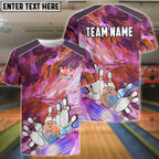 BlueJose Bowling And Pins Art Of Painting Multicolor Customized Name 3D Shirt (4 Colors)