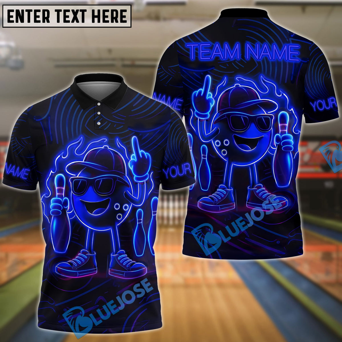 BlueJose Bowling Neon Flame Customized Name, Team Name 3D Shirt (4 Colors)